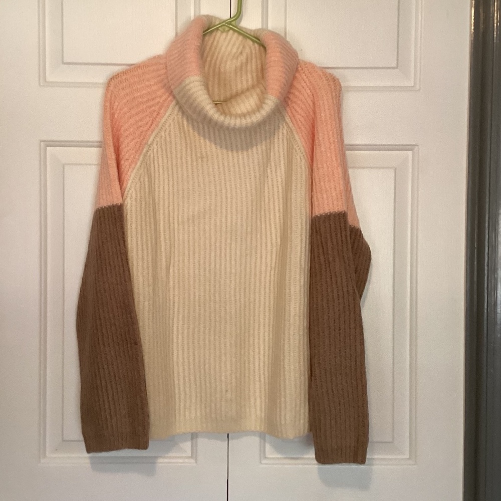 Super soft color block cowl neck sweater